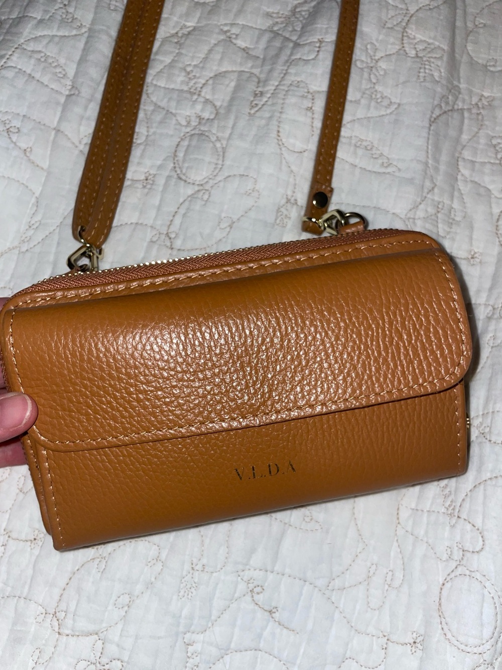 Italian Crossbody Wallet - Tan Leather - Picture 2 of 5